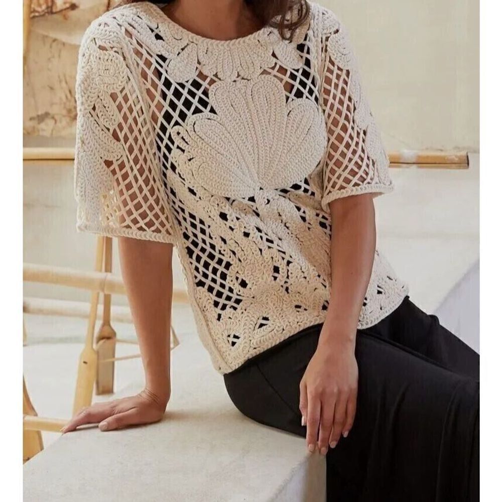 Karen Kane Sweater Womens X-Small Ivory  Open Knit‎ Cottagecore Boho